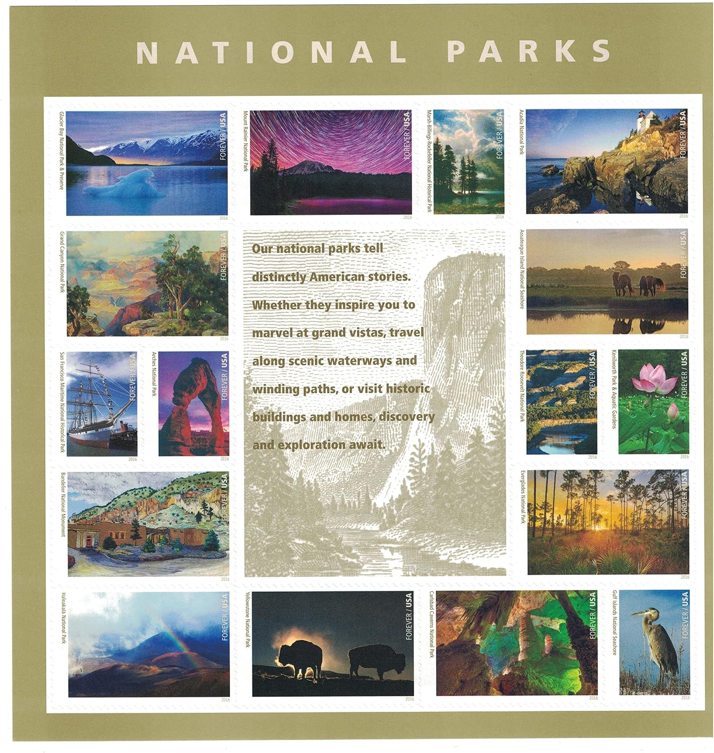 National Parks (Sheet of 16) First-Class Mail Forever Postage Stamps 2016 Scott #5080