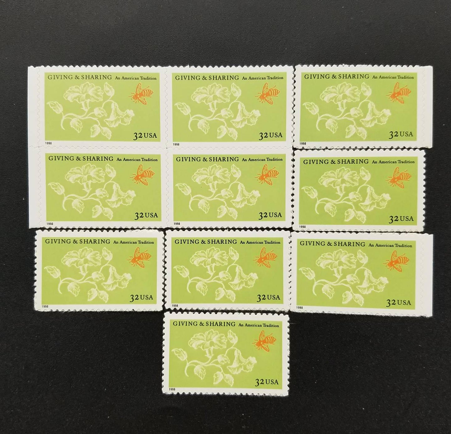 Five (5) vintage unused postage stamps - Giving and sharing // 32 cent stamps // Face value 1.60