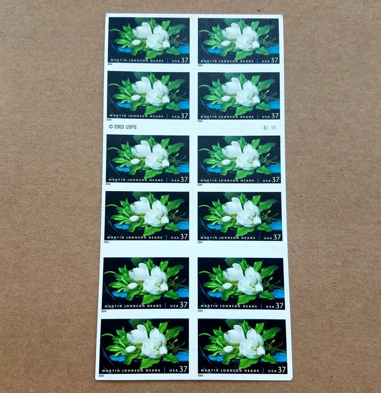 Twenty (20) unused romantic postage stamps - Giant Magnolias by Martin Johnson Heade // 37 cent stamps // Face value 7.40