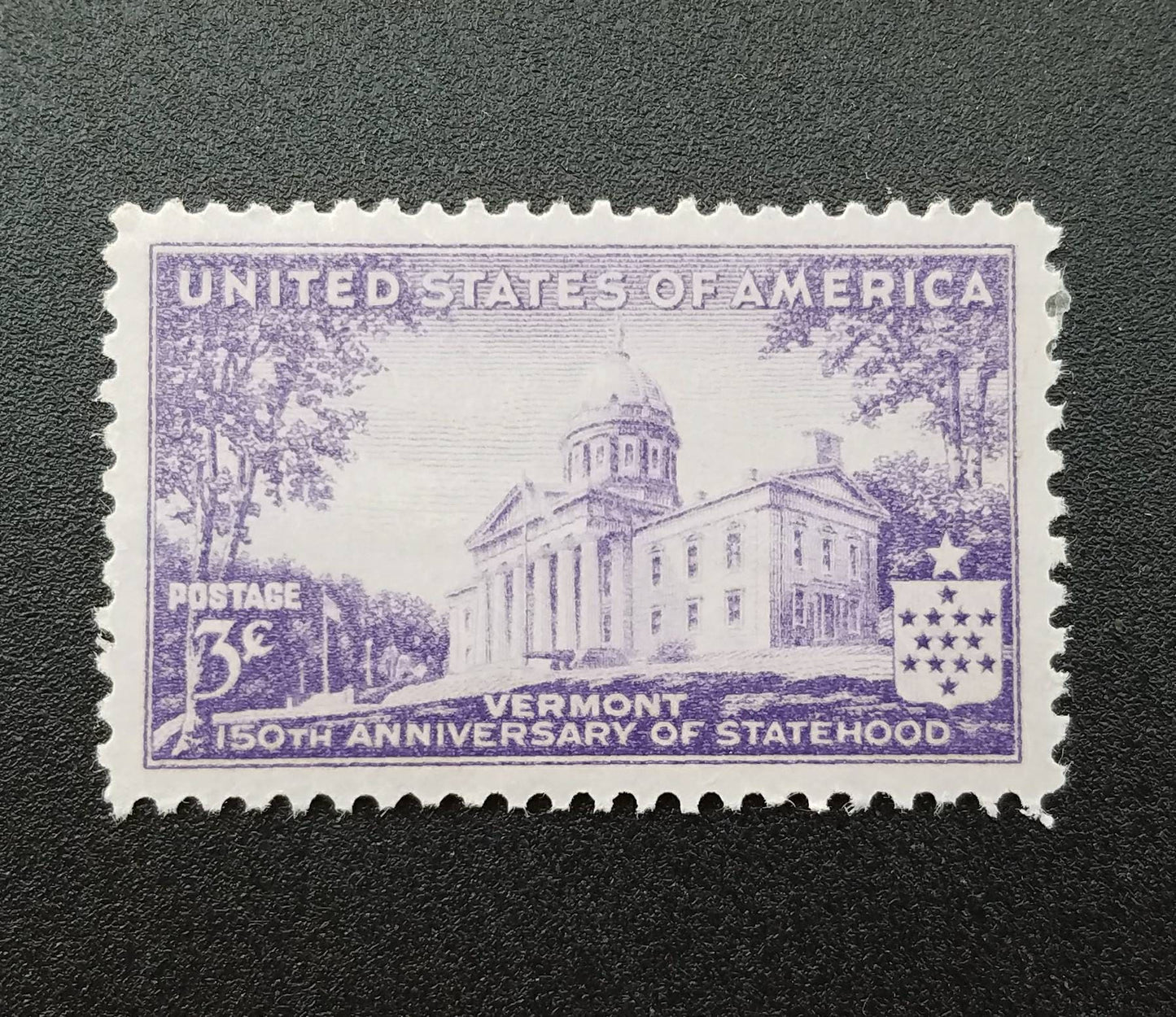 Five (5) vintage unused 1930s postage stamps - Vermont, 150th anniversary, 3 cents