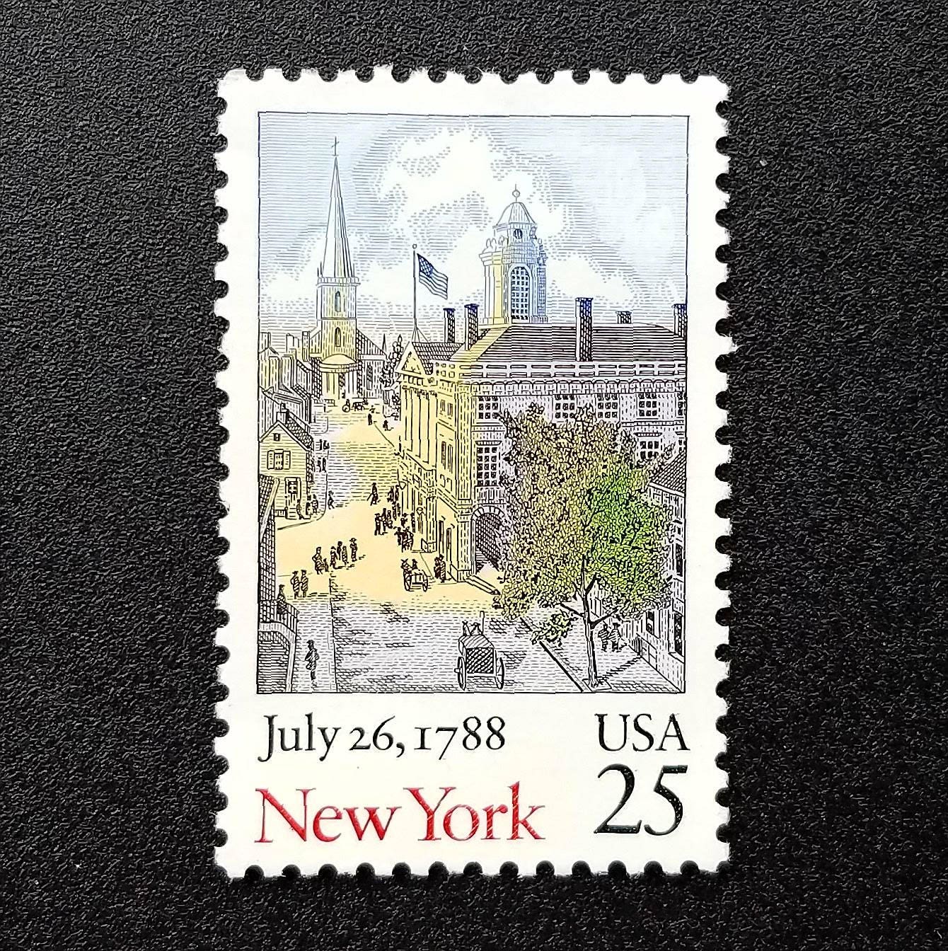 Five (5) vintage unused postage stamps - New York // 25 cent stamps // Face value 1.25