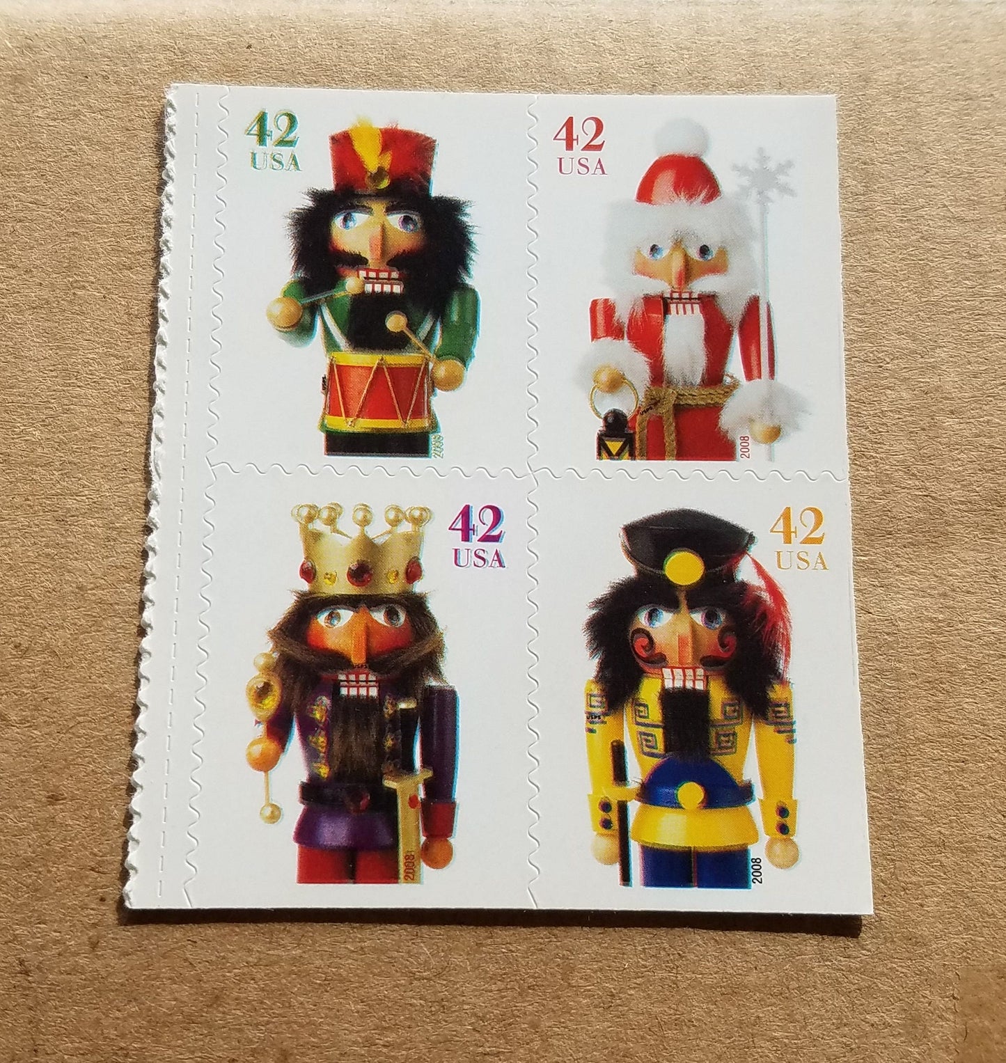 Four (4) unused Christmas postage stamps - Christmas nutcracker // 42 cent stamps // Face value 1.68