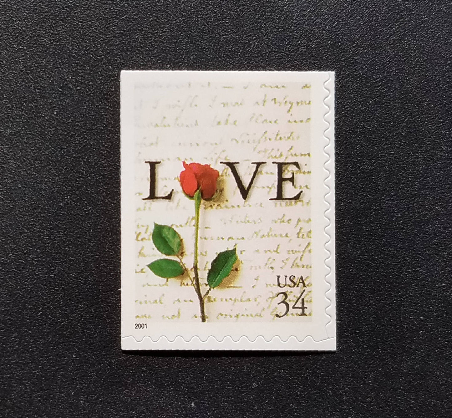 Five (5) unused postage stamps - Red rose love letters // 34 cent stamps // Face value 1.70