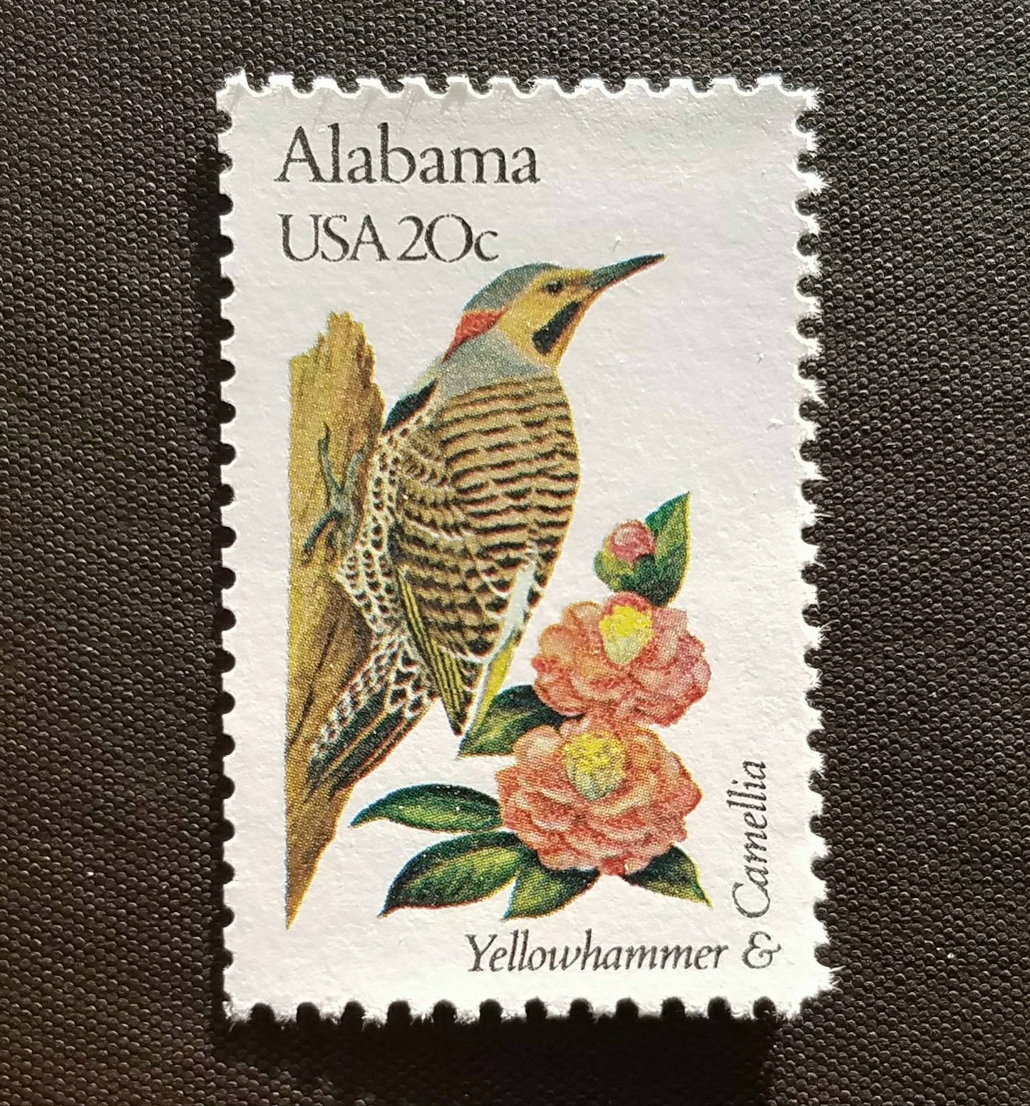 Five (5) vintage unused postage stamps - Alabama state bird and flower // 20 cent stamps // Face value 1.00