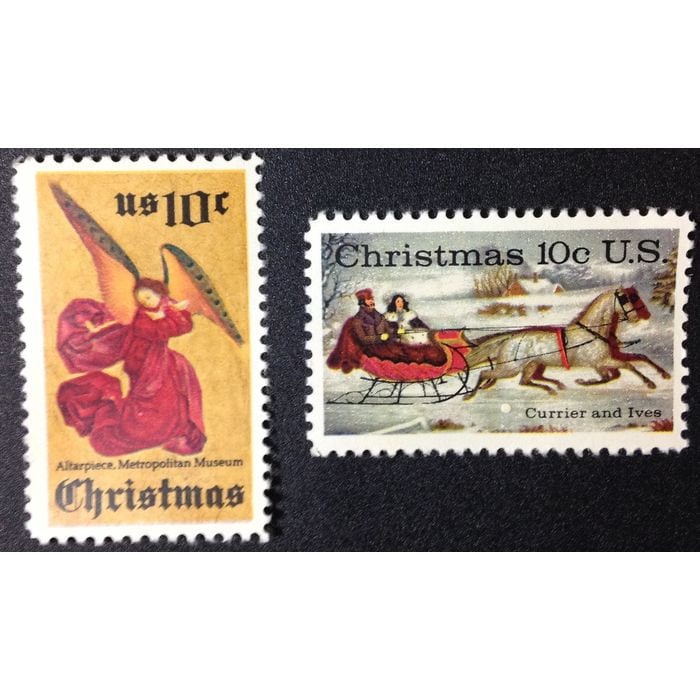 Vintage unused Christmas postage // 8 & 10 cent stamps// face value 6.00 (10 x 60 cents)