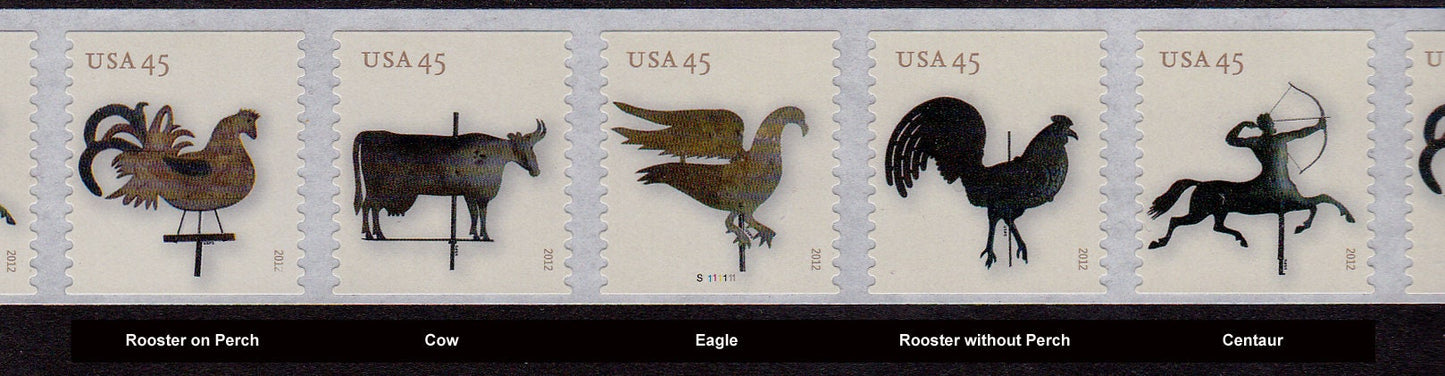 Five (5) unused postage stamps - Weathervanes // 45 cent stamps // Face value 2.25