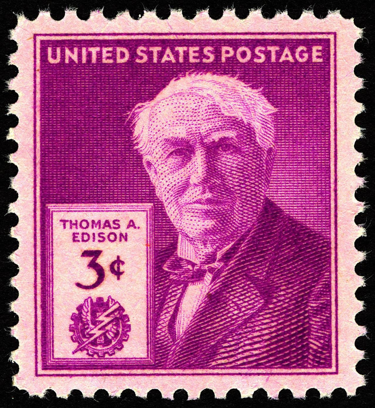 Five (5) vintage unused postage stamps - Thomas Edison // 3 cents stamps // Face value 0.15