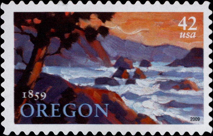 Five (5) unused postage stamps - Oregon, 150 years // 42 cent stamps // Face value 2.10