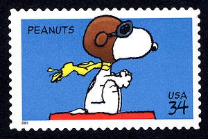 Five (5) unused postage stamps - Snoopy (Peanuts) // 34 cent stamps // Face value 1.70