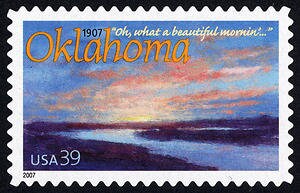 Five (5) vintage unused postage stamps - Oklahoma, 100 years of statehood // 39 cent stamps // Face value 1.95