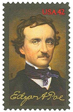 Five (5) unused postage stamps - Edgar Allan Poe // 42 cent stamps // Face value 2.10