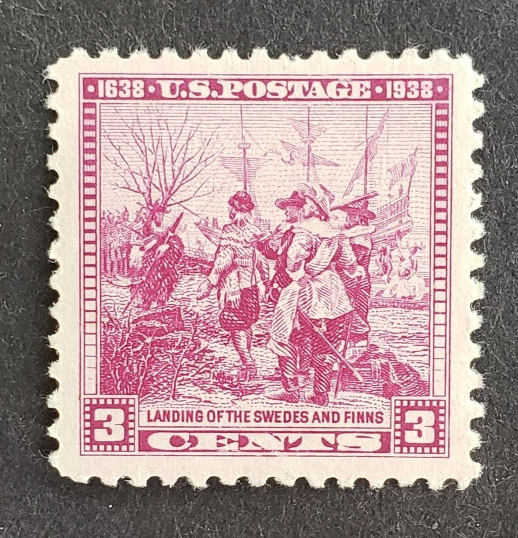Five (5) vintage unused postage stamps - Landing of Swedes and Finns // 3 cent stamps