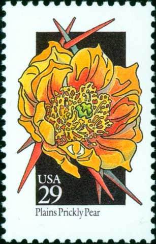 Five (5) vintage unused postage stamps - Wildflowers - Plain's Prickly Pear // 29 cent stamps // Face value 1.45