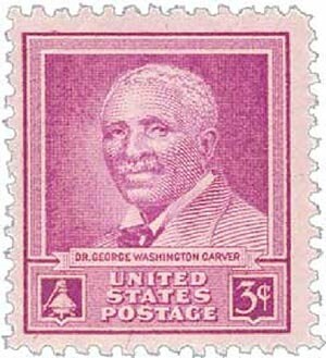 Five (5) vintage unused postage stamps - George Washington Carver // 3 cent stamp