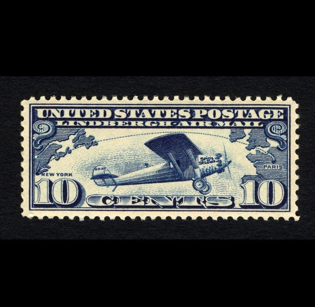 One (1) unused vintage US postage stamps - 1927 Charles Lindbergh's plane "Spirit of St. Louis" // 10 cent stamp
