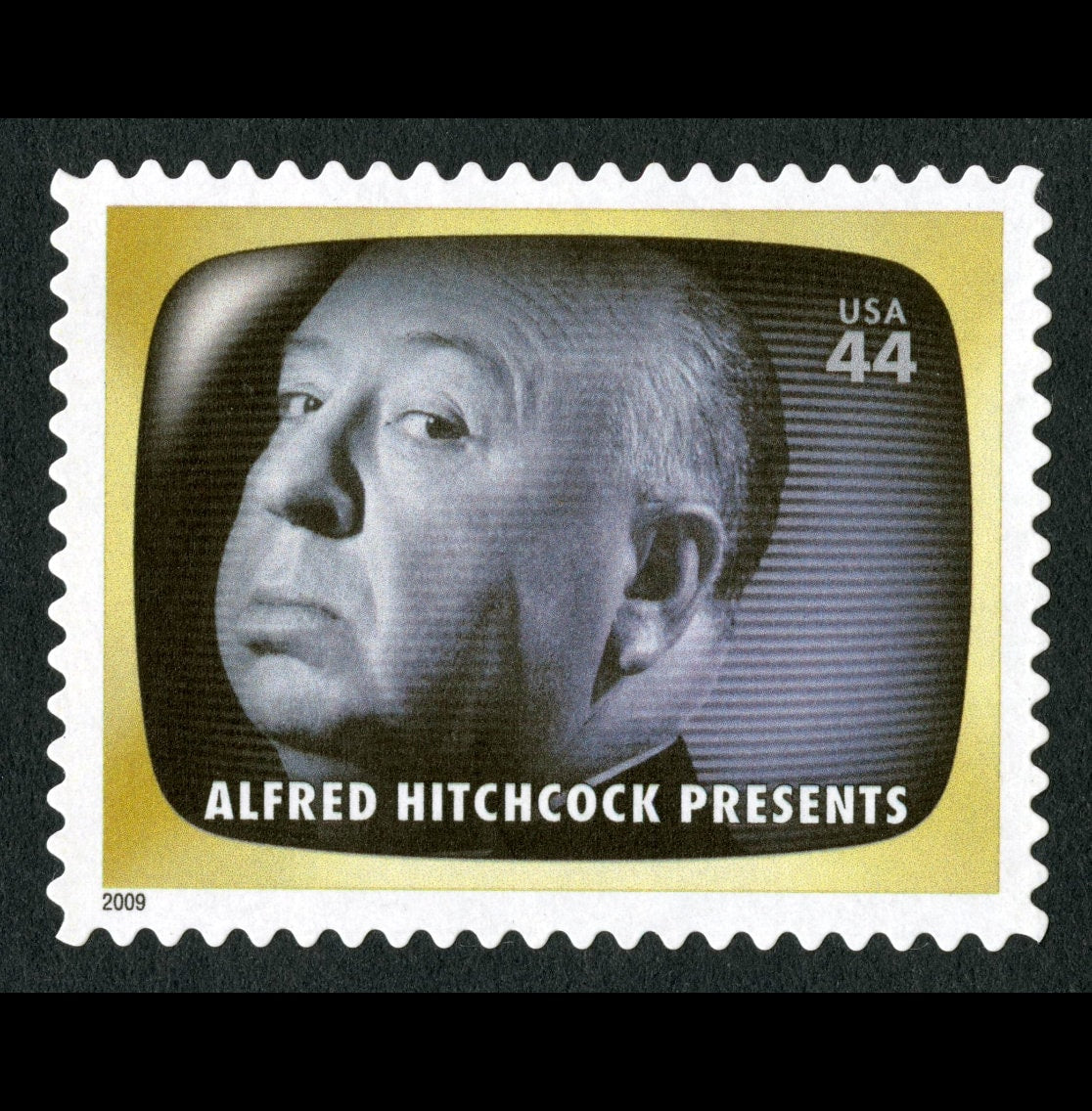 One (1) postage stamp - Early TV Memories: Alfred Hitchcock Presents // 44 cent stamp