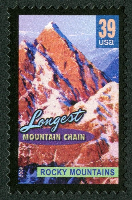 Five (5) unused postage stamps - Wonders of America: Longest Mountain Chain, Rockies // 39 cent stamps // Face value 1.95