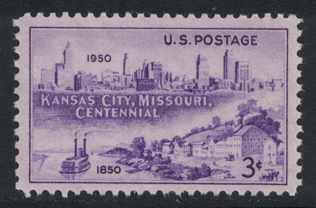 Five (5) vintage unused postage stamps - Kansas City, Missouri, centennial // 3 cent stamps // Face value 0.15
