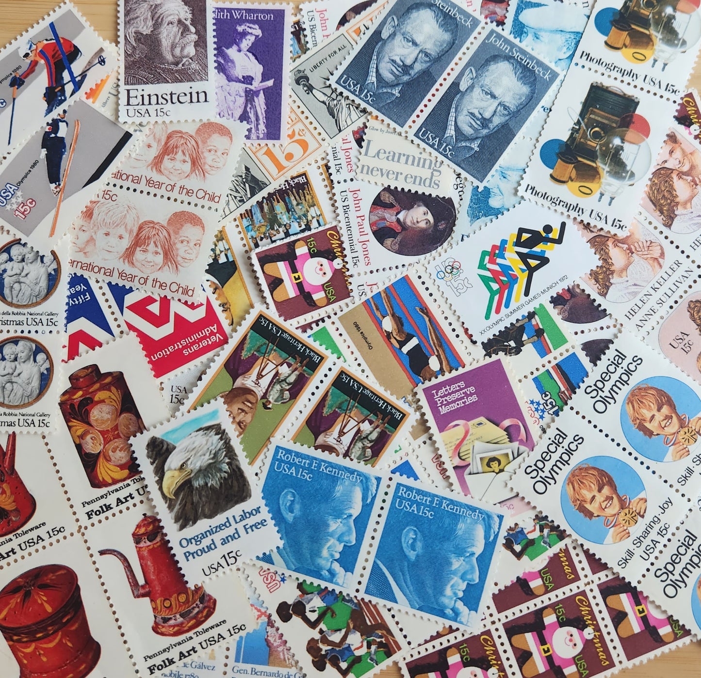 Twenty-five (25) vintage unused 1980s postage stamps 15c // vintage 15 cent stamps // All different // Face value 3.75