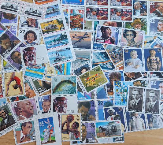 Twenty-five (25) vintage unused 1990s postage stamps 32c // vintage 32 cent stamps // All different // Face value 8.00