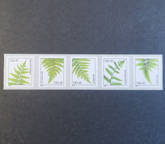 Five 5 Fern 49c //  unused postage stamps 49 cent stamps // Face value 2.45