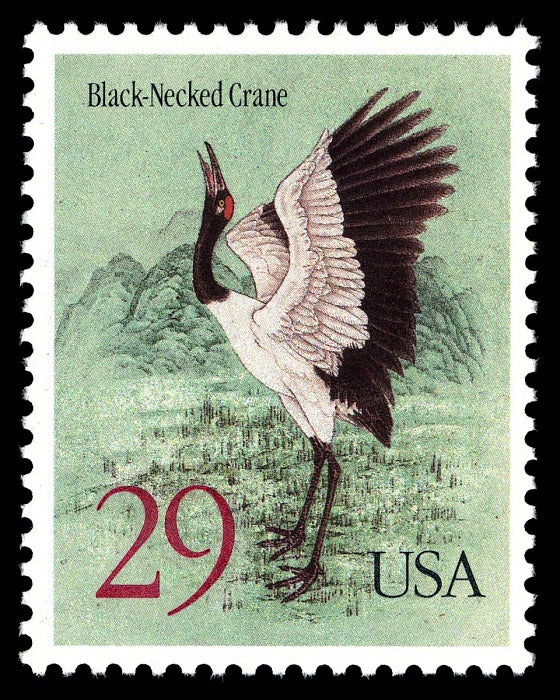 Vintage 1994 Black-necked Crane 29c stamps // set of five 29 cent stamps // Face value 1.45