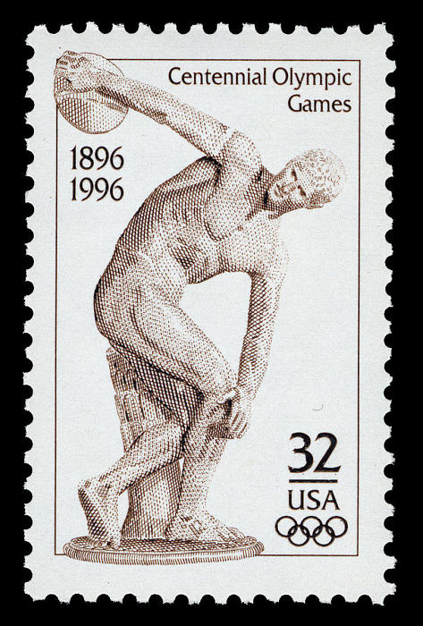 One 1 Olympic Games Discus Thrower 32c // vintage unused postage stamp // 32 cent stamp