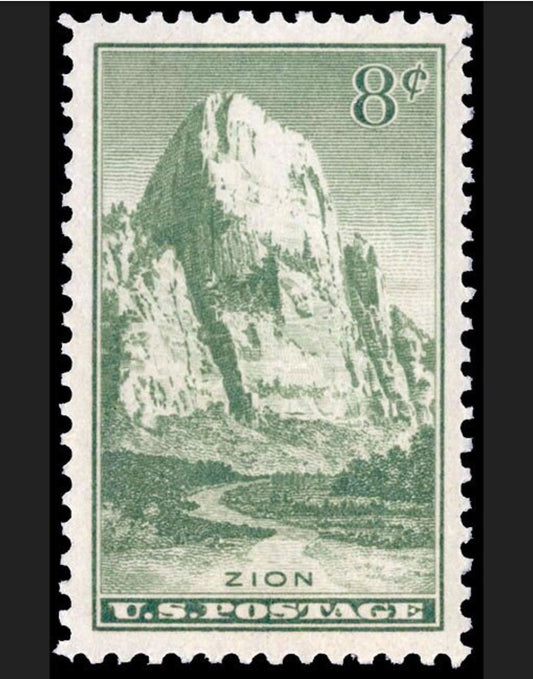 Five (5) vintage unused postage stamps - 1934 National Parks / Zion // 8 cent stamps