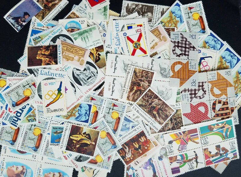 Twenty-five (25) vintage unused 1970s postage stamps 13c // vintage 13 cent stamps // All different // Face value 3.25