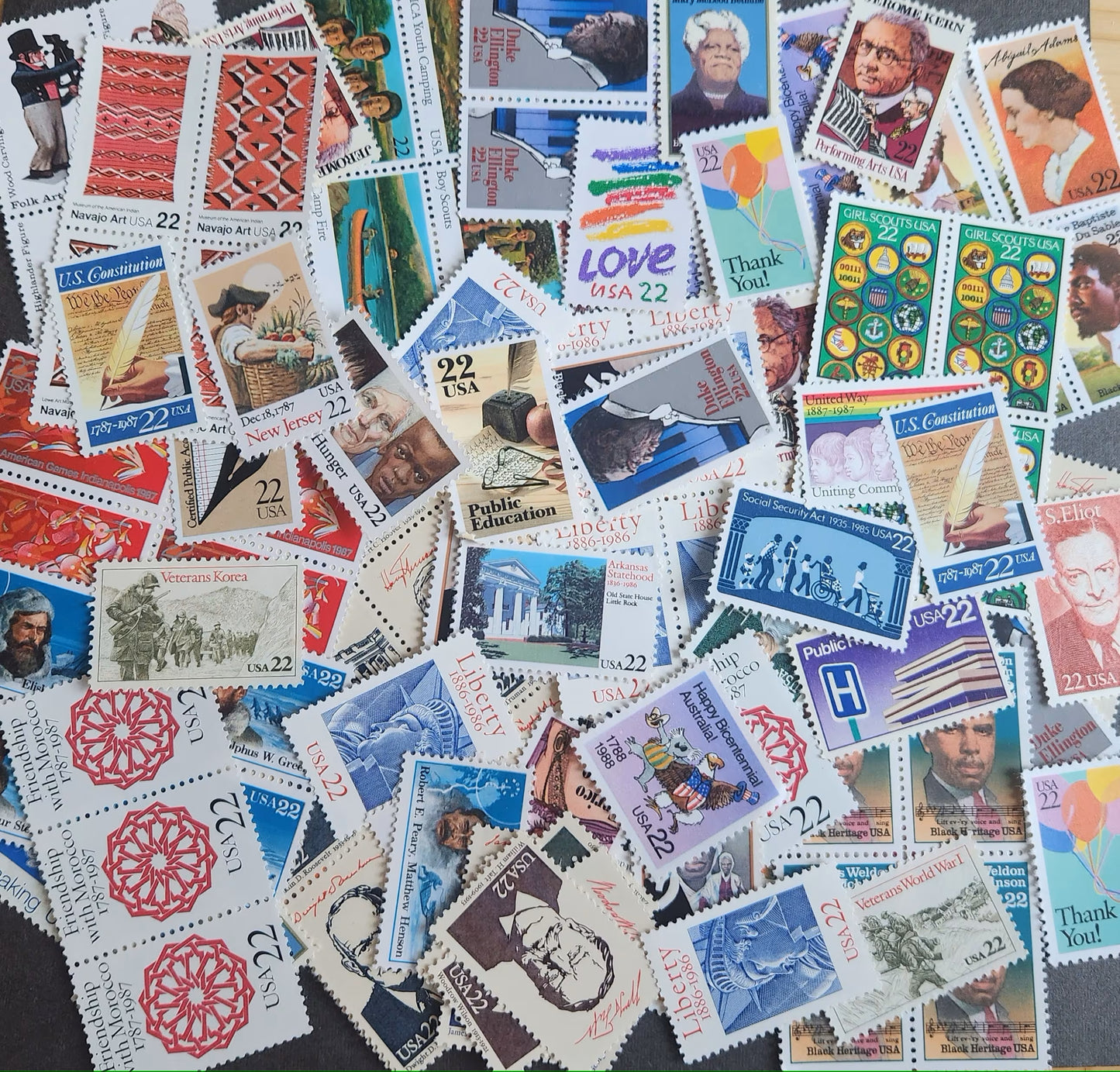 Twenty-five (25) vintage unused 1980s postage stamps 22c // vintage 22 cent stamps // All different // Face value 5.50