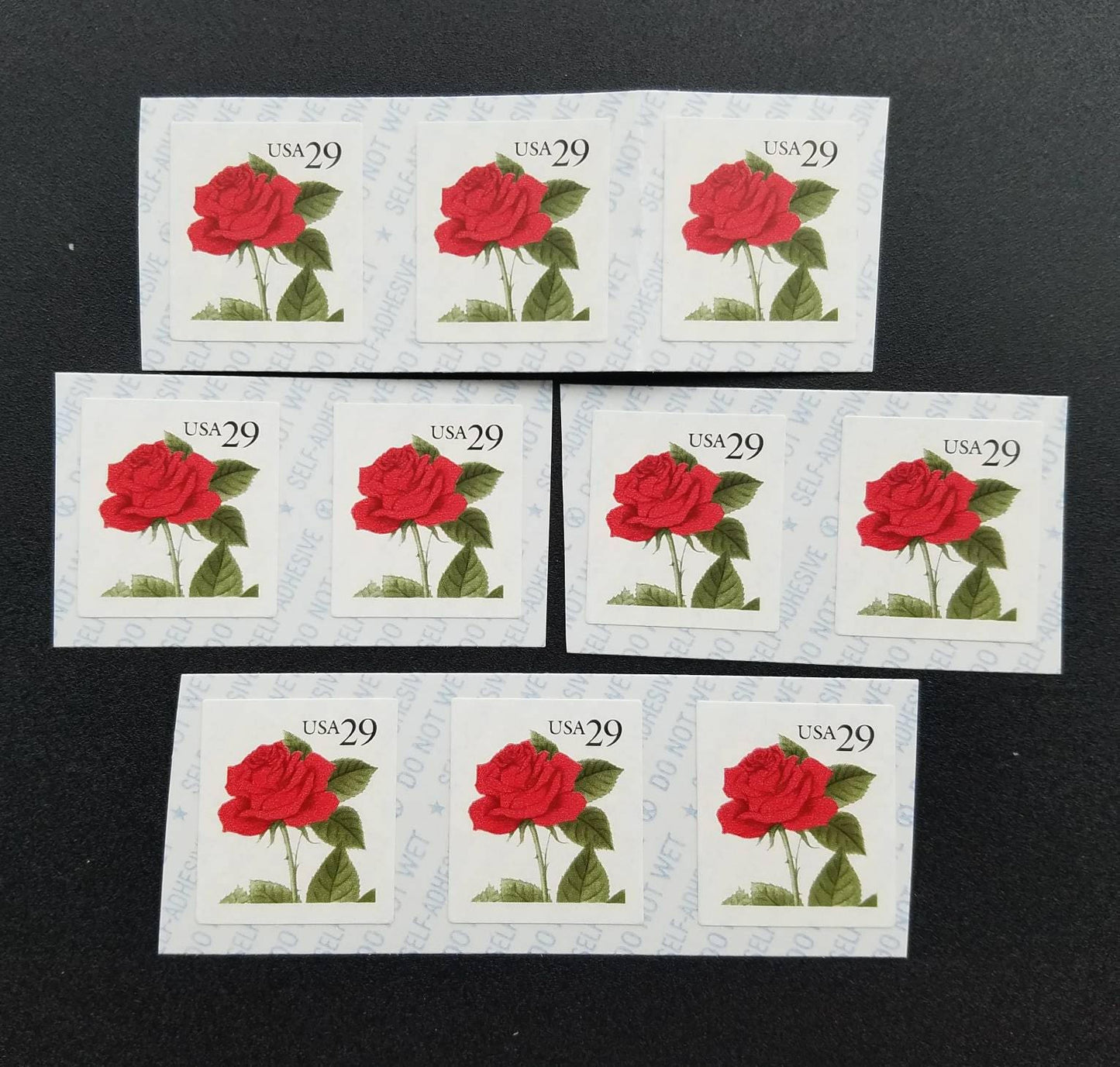 Ten (10) vintage unused postage stamps - Red rose stamps // 29 cent stamps // Face value 2.90