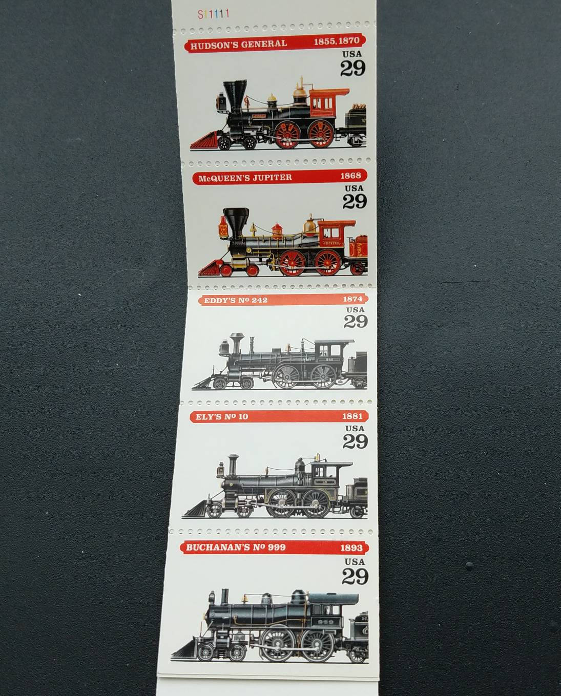 Five (5) vintage unused postage stamps - Locomotives // 29 cent stamps // face value 1.45