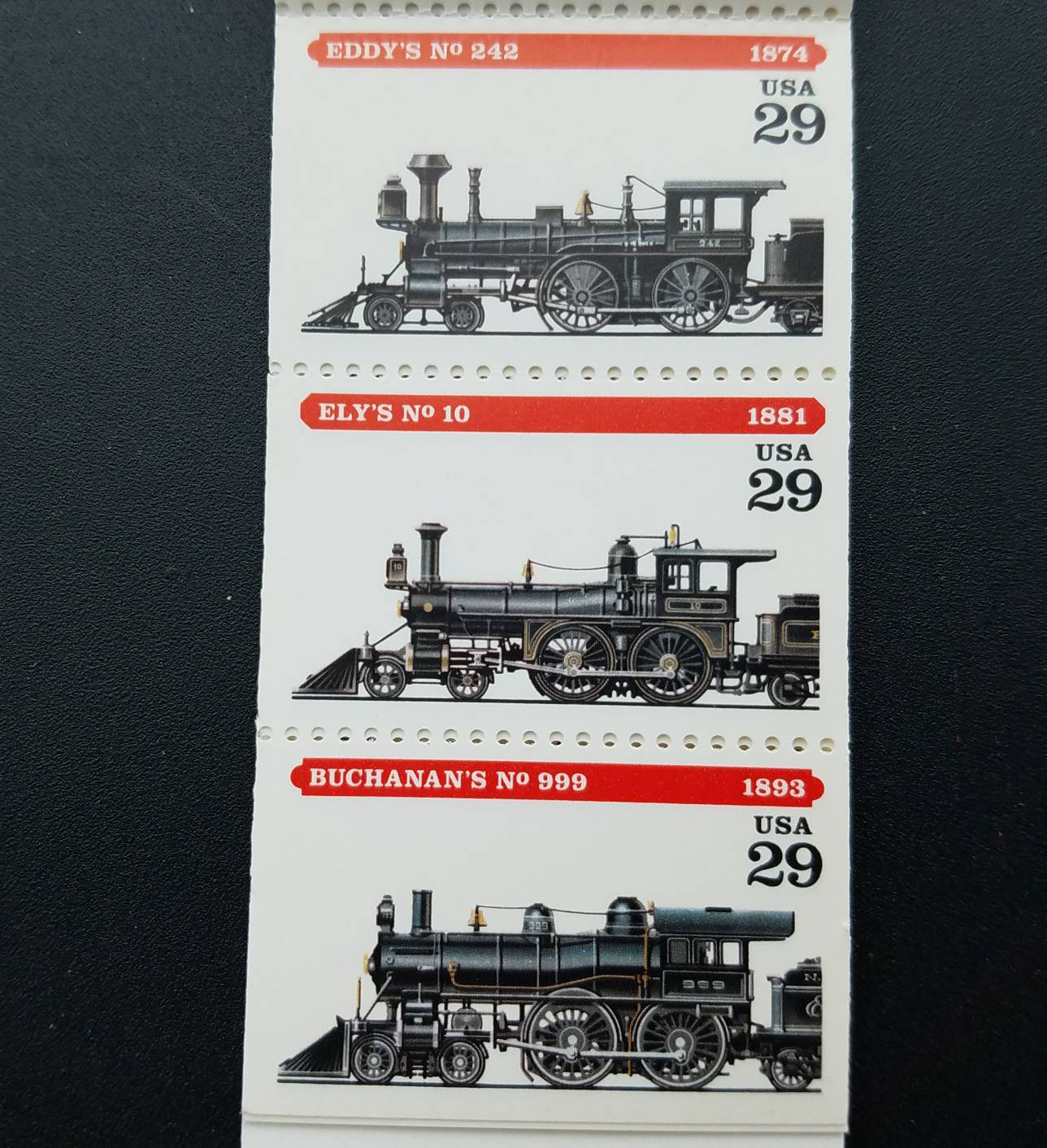 Five (5) vintage unused postage stamps - Locomotives // 29 cent stamps // face value 1.45