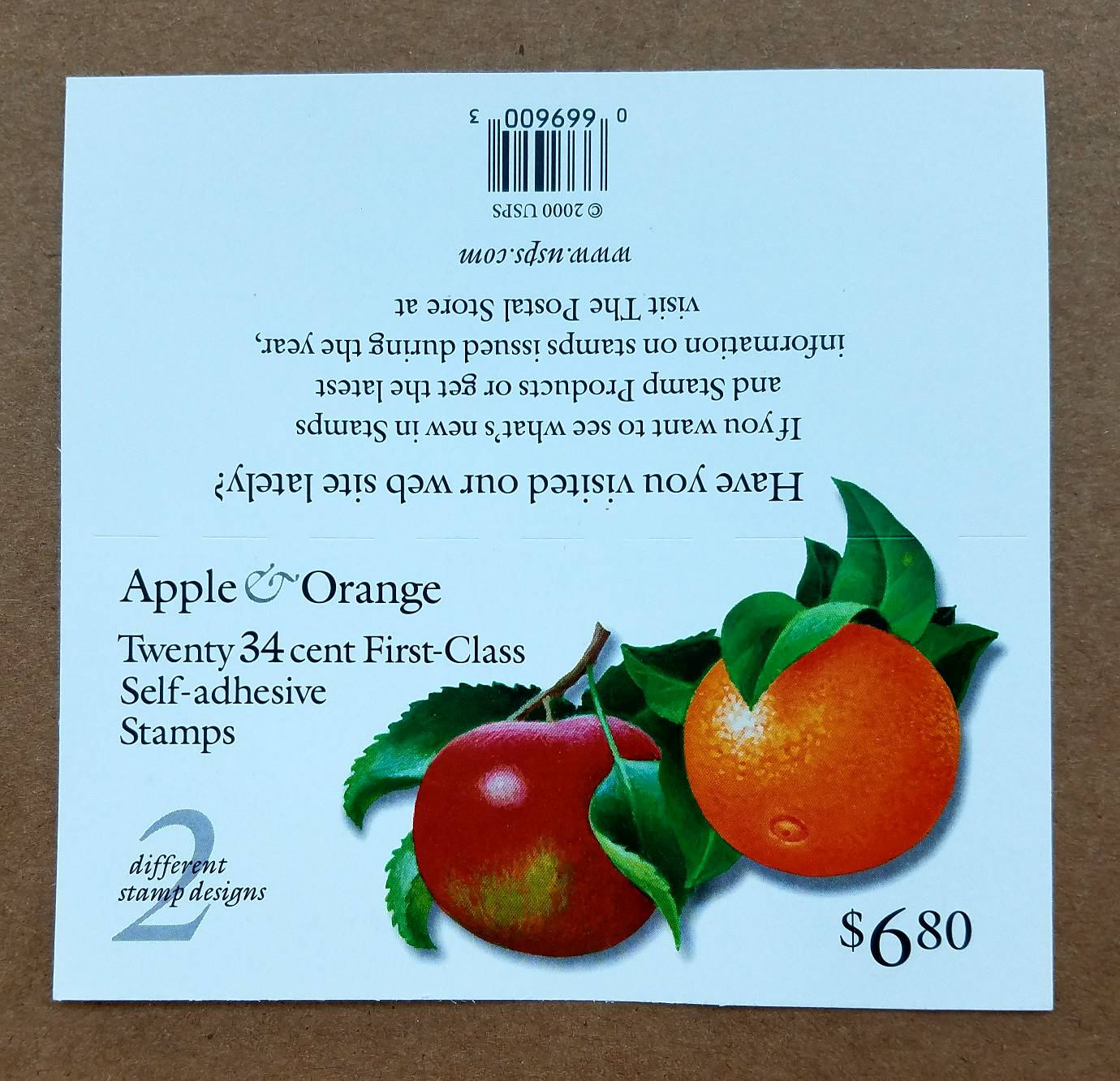 Four (4) unused romantic postage stamps - Apples and oranges // 34 cent stamps // Face value 1.36