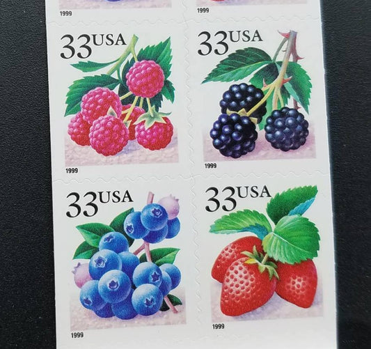 Four (4) vintage unused postage stamps - Berries // 33 cent stamps // Face value 1.32