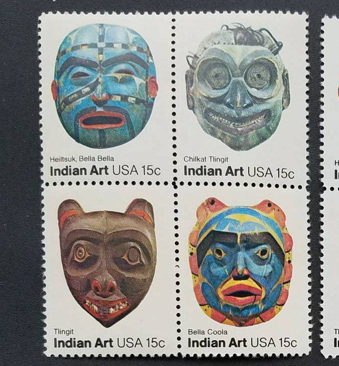 Twelve (12) vintage unused postage stamps - Indian art stamps // 15 cent stamps // 1.80 dollars face value