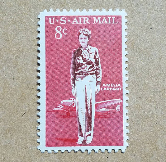 Five (5) vintage unused postage stamps - Amelia Earhart // 8 cent stamps // Face value 0.40