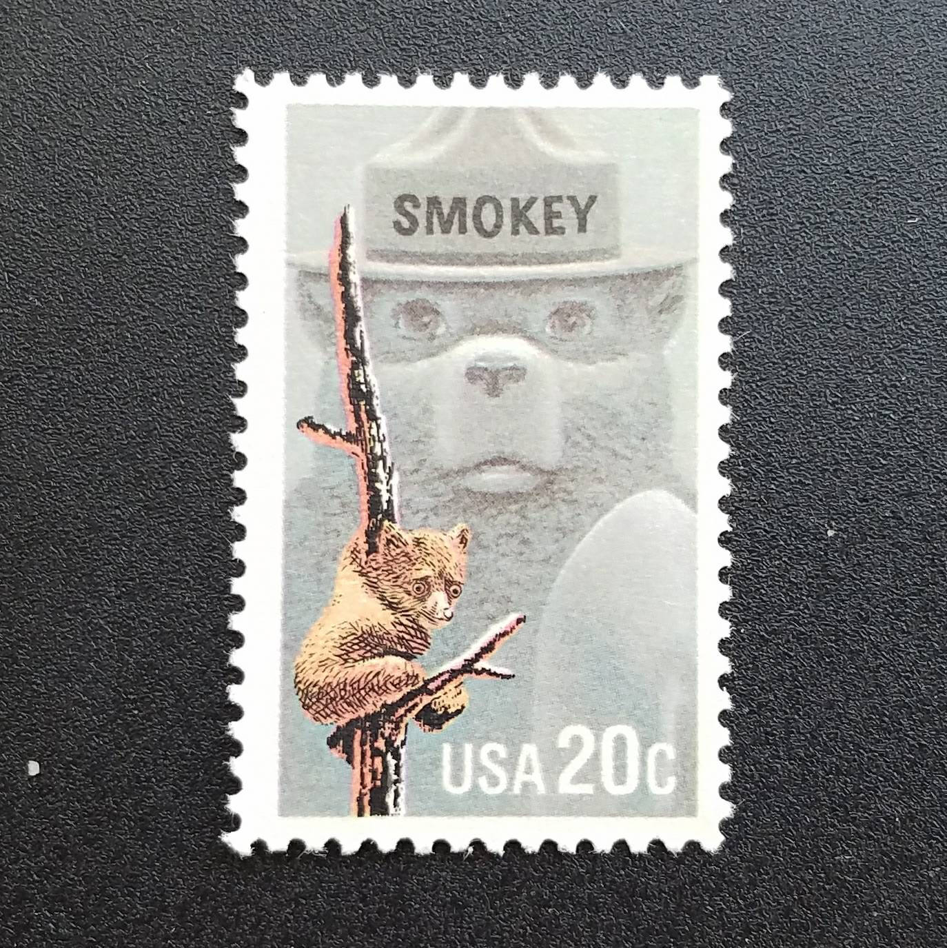 Five (5) vintage unused postage stamps - Smokey Bear // 20 cent stamps // Face value 1.00