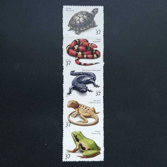 Five (5) unused US postage stamps - Amphibians and Reptiles // 37 cent stamps // face value 1.85