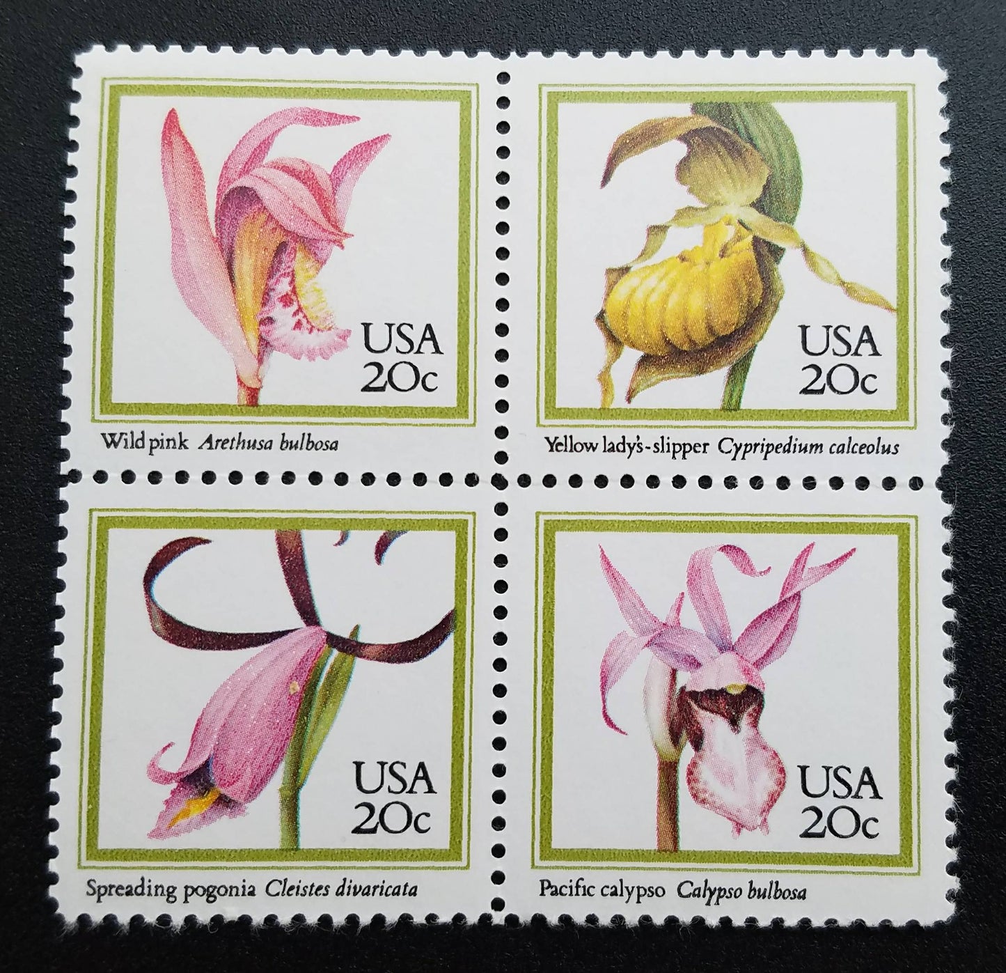 Four (4) vintage unused postage stamps - Orchids // 20 cent stamps // Face value 0.80