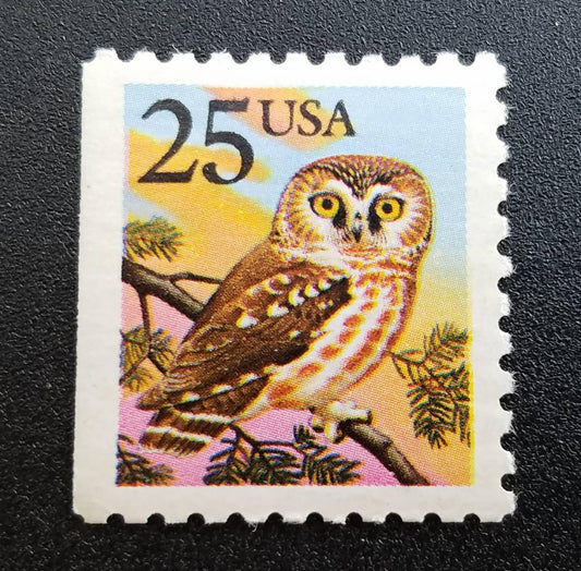 Five (5) vintage unused postage stamps - Owl // 25 cent stamps // Face value 1.25