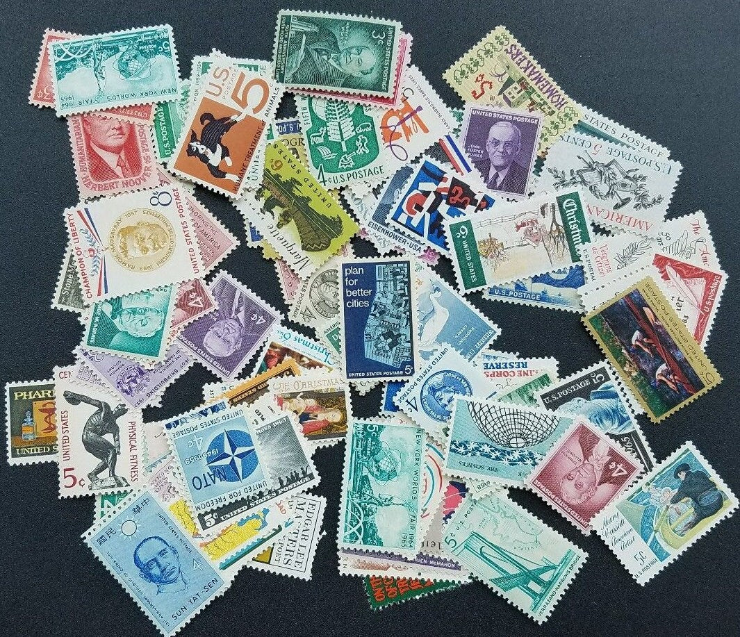 75 mint unused 1940s-1970s vintage postage stamps // 3c, 4c, 5c, 6c, 8c // Face value 3.90