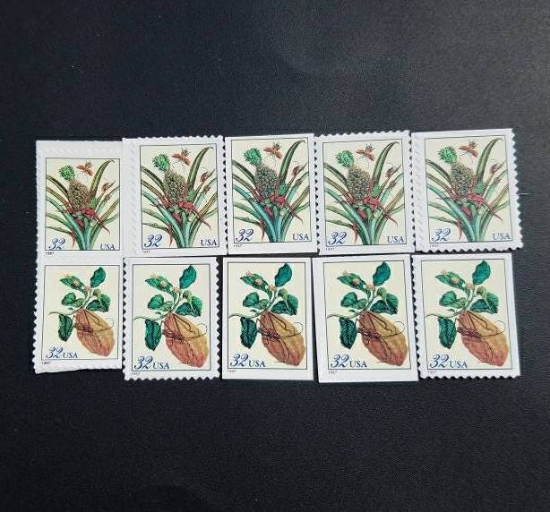 Twenty (20) vintage unused postage stamps - Merian botanical prints // 32 cent stamps // face value 6.40