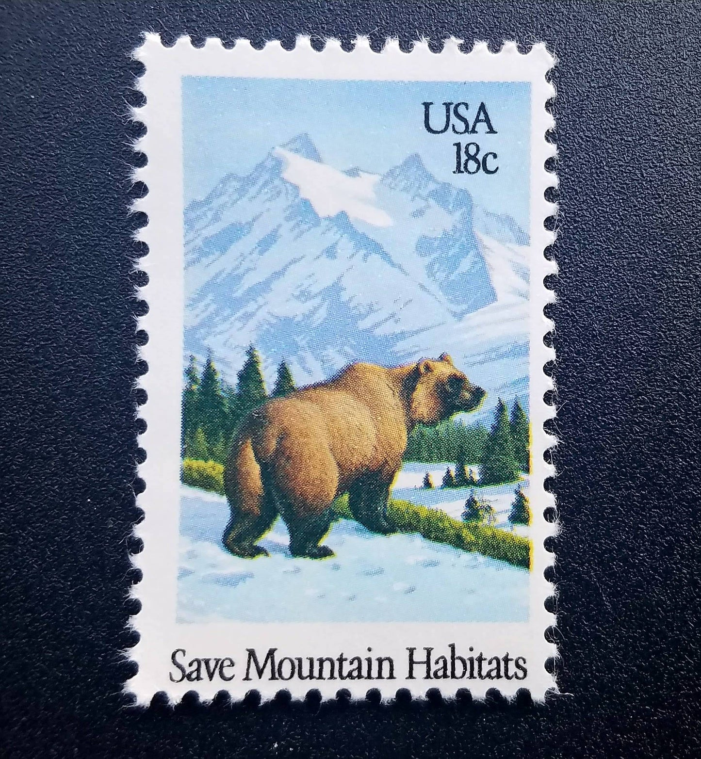 Five (5) vintage unused postage stamps - Bear, Save Mountain Habitats // 18 cent stamps // Face value 0.90 dollars