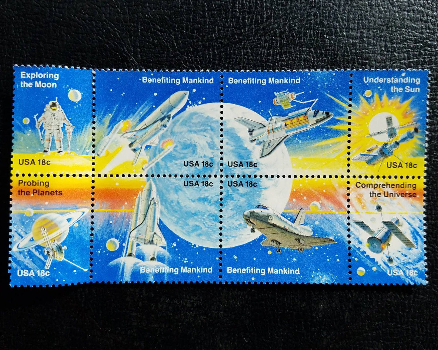 Eight (8) vintage unused postage stamps - Achievements in Space // 18 cent stamps // face value 1.44