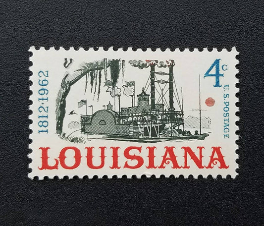 Five (5) vintage unused postage stamps - Louisiana // 4 cent stamps // face value 0.20