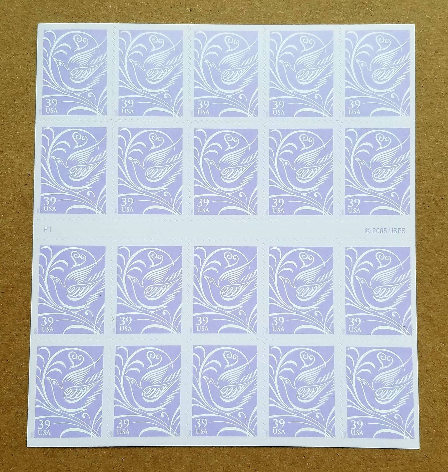 Ten (10) unused wedding postage stamps - Dove and heart // 39 cent stamps // Face value 3.90