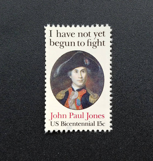 Five (5) vintage patriotic postage stamps - "I have not yet begun to fight" // John Paul Jones // 15 cent US stamps // Face value 0.75