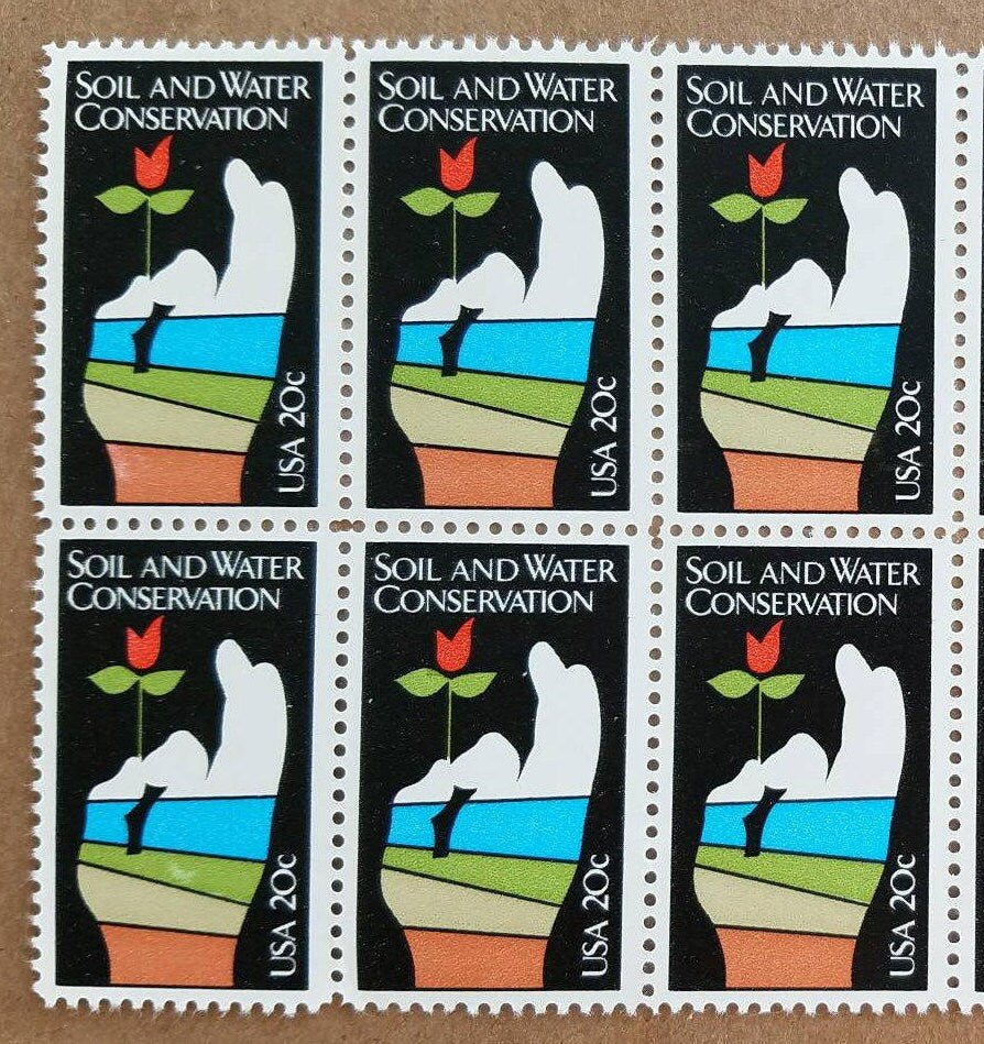 Five (5) vintage unused postage stamps - Soil and water conservation // 20 cent stamps // Face value 1.00