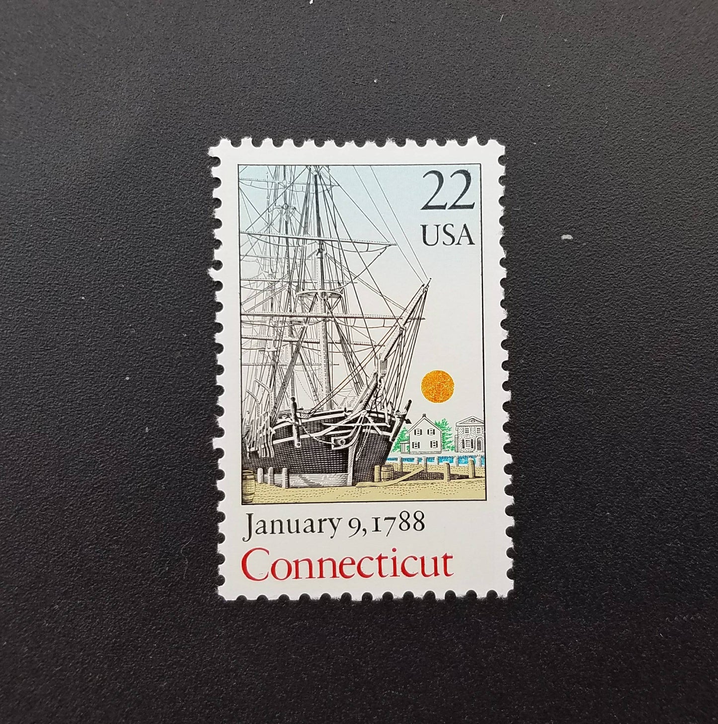 Ten (10) vintage unused postage stamps - Connecticut, constitution bicentennial // 22 cent stamps // Face value 2.20